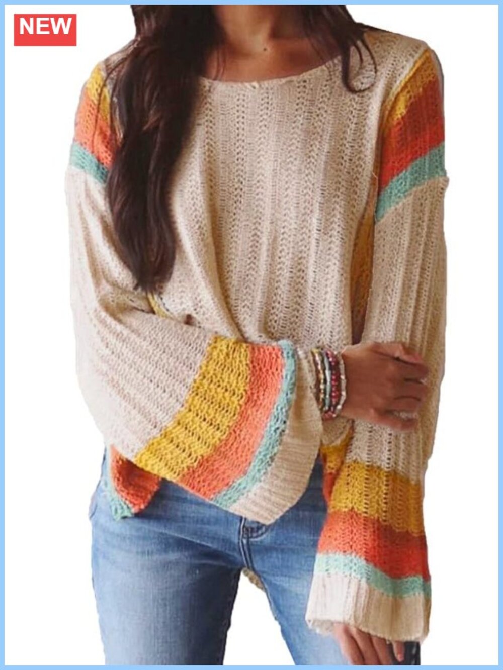 Women's Crewneck 3/4 Sleeve Knit Pullover Sweater - Fall Winter